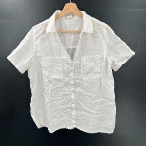 C & C california linen button up boxy shirt coastal grandmother minimalist top L